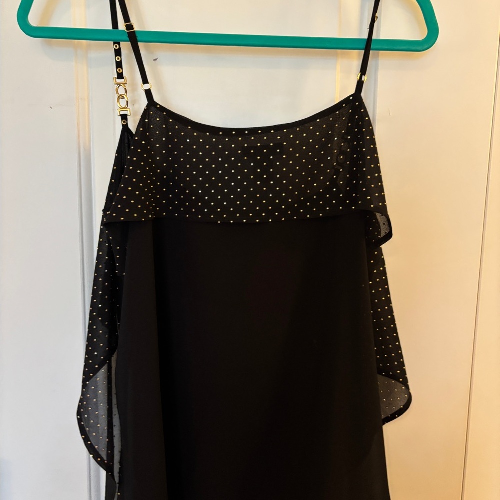 CACHE Y2K Sheer Top Cover Up Tank w Gold Toned Spaghetti Straps Hardware size L